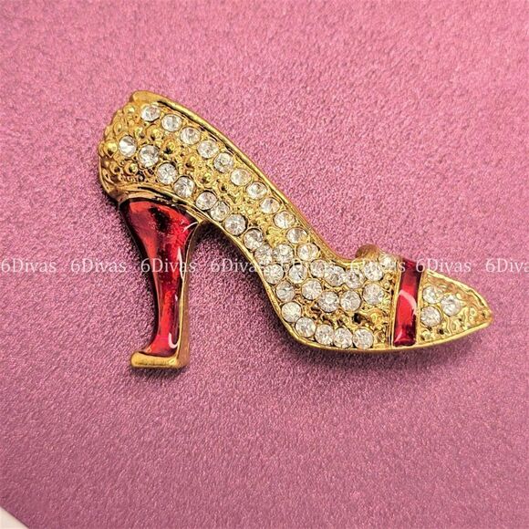 RED and Gold Stiletto Heel Shoe Brooch - Picture 6 of 8